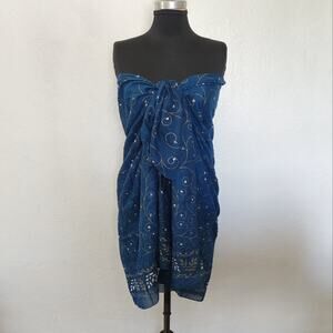 A. Brod Fashion Accessories Pareo Shawl Cotton Blue with Gold Accents